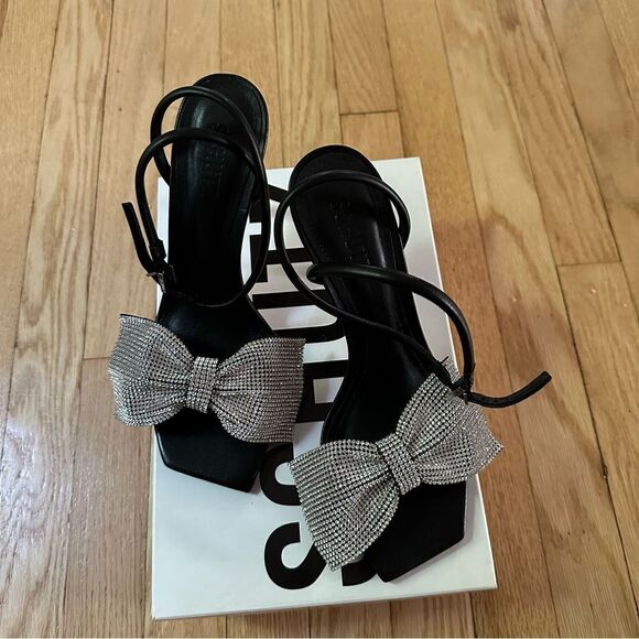 SCHUTZ Mila Square Toe Crystal Bow High Heel Sandals - Picture 2 of 9